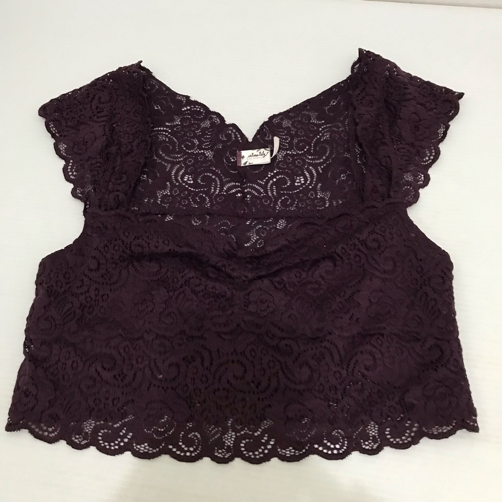 Free People Intimately Lace Crop Top - Deep Plum Size S